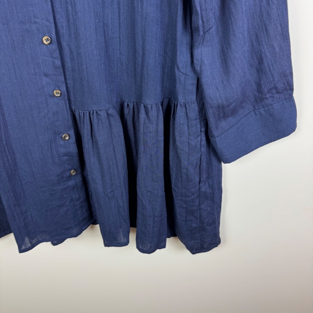 NWT Davi & Dani Button Down Tunic Top Medium Blue Peplum Hem Pockets Lagenlook - Picture 3 of 11